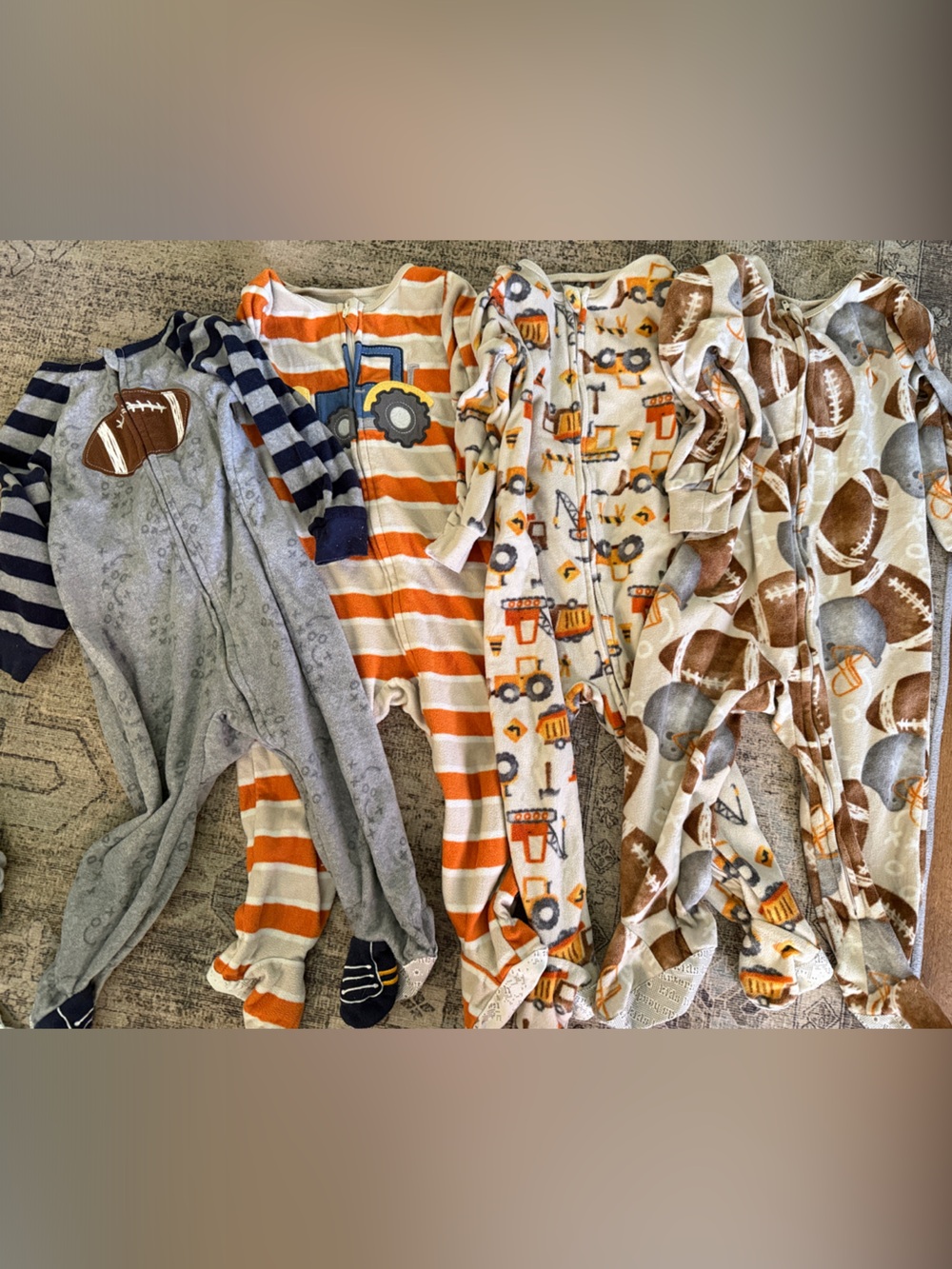 Bundle of Baby Boys' Footed Sleepers-Football & Construction Sets, Orange & Gray